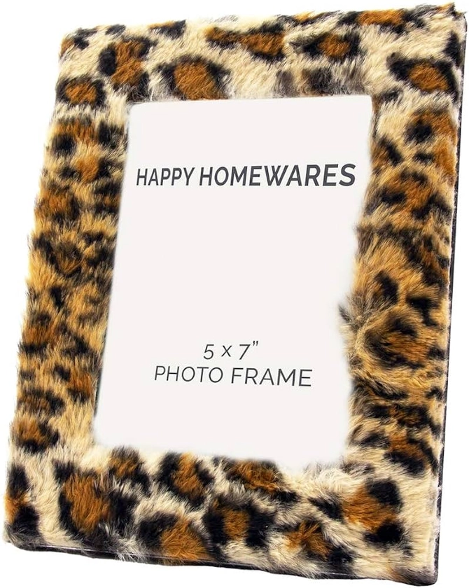 Happy Homewares Contemporary Designer Fluffy Leopard Print 5" x 7" Free Standing Picture Frame | Striking Home Addition