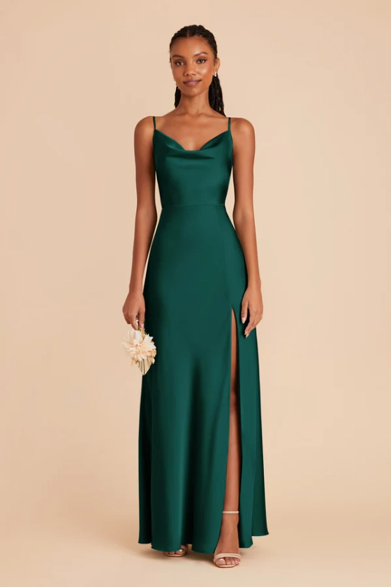 Lisa Long Matte Satin Dress - Emerald