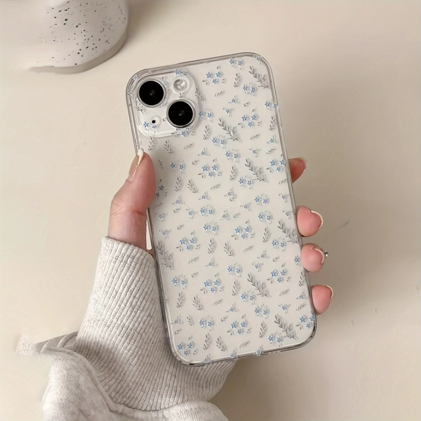 Blue Floral Full Coverage Transparent Anti-fall Phone Case Suitable For IPhone 15PROMAX/15PLUS/15PRO/15/14PROMAX/14PLUS/14PRO/14/13PROMAX/13PRO/13/12PROMAX/12PRO/12 11PROMAX/11PRO/11/XSMAX/XR/XS/7#8PLUS/7#8 Protective Cover