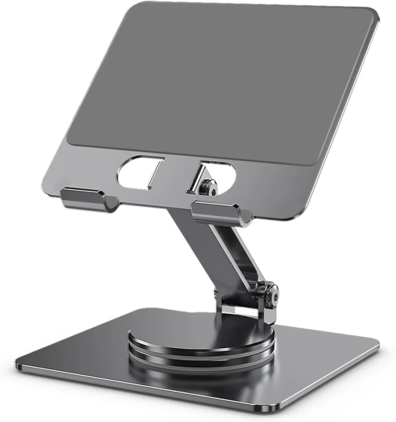 Zienstar-Supporto Tablet da Tavolo,Pieghevole e in Alluminio,Girevole a 360° Regolabile Porta Cellulare Scrivania per Tablet,IPad da 4 "a 14" (Grigio)