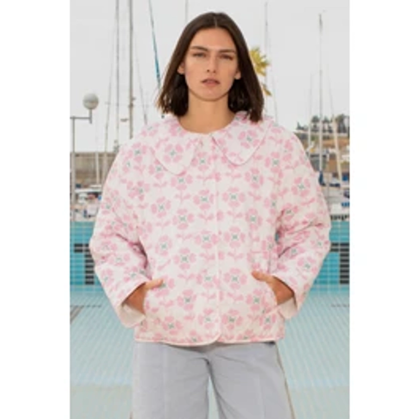 Cross stitch flowers quilted jacket