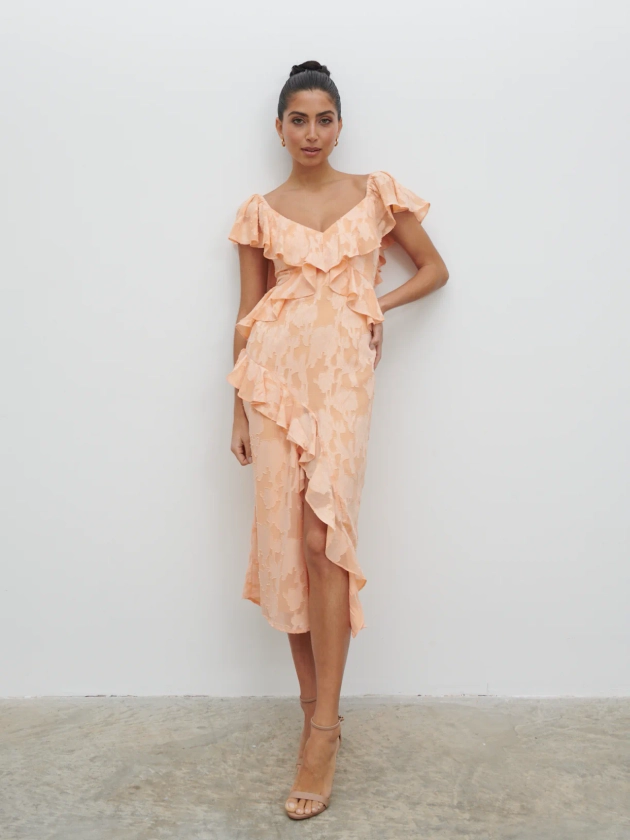 Eloise Ruffle Midaxi Dress - Apricot