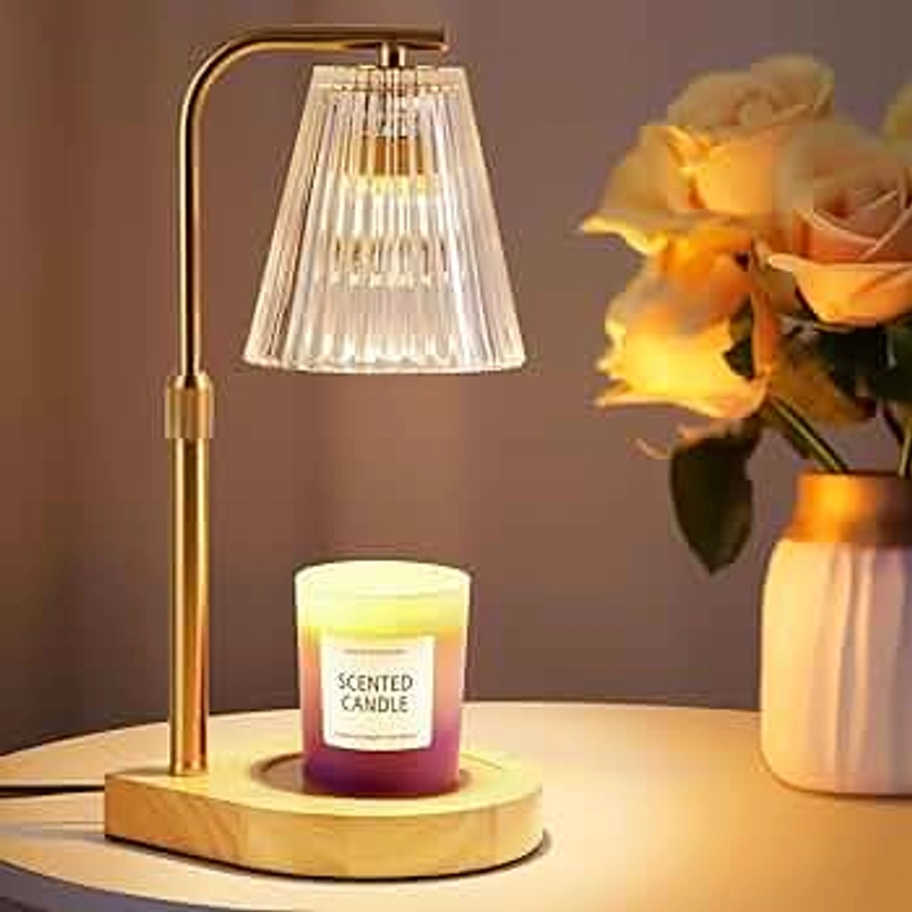 Blucky Candle Warmer Lamp with Dimmer, Adjustable Electric Candle Warmer with 2h/4h/8h Timer, Wired Candle Melter Compatible with Scented Candles for Home & Office (Amber Gold with Timer)