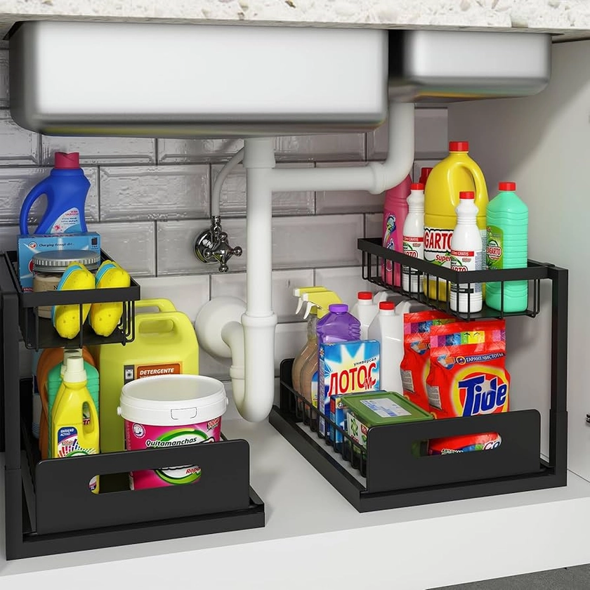 Amazon.com - REALINN Under Sink Organizer and Storage, 2 Pack Pull Out Cabinet Organizer Slide Out Sink Shelf Cabinet Storage Shelves, Under Sink Storage for Kitchen Bathroom Cabinet