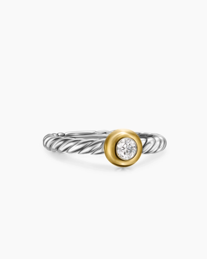 David Yurman | Petite Cable Ring in Sterling Silver with 14K Yellow Gold and Center Diamond, 2.8mm