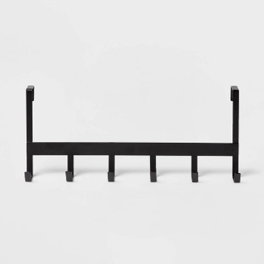 Large Over the Door Hook 6 Hooks Matte Black - Brightroom™: Steel, No Assembly, Powder-Coated Finish, Towel & Hat Storage