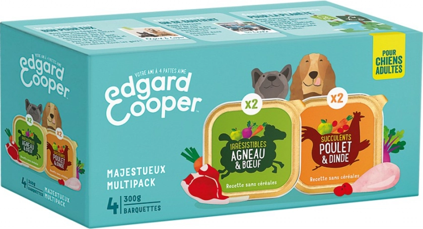 Edgard &amp; Cooper Multipack Patées Naturelles Sans Céréales pour Chien Adulte 4x300g