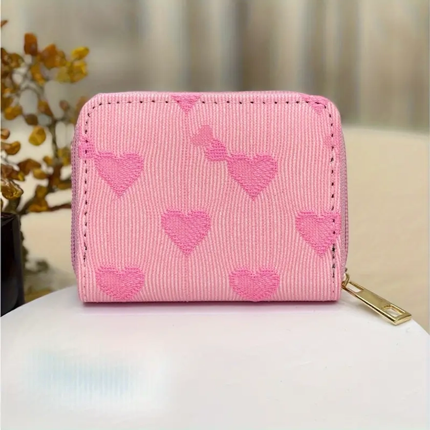 Love Pattern Short Wallet Cute Sweet Credit Card Holder - Temu