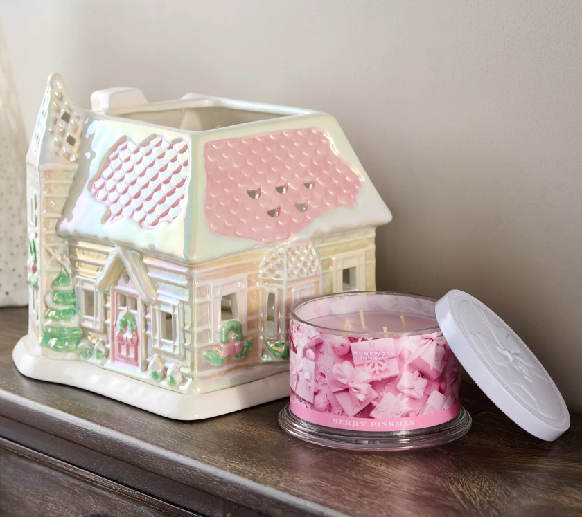 HomeWorx by Slatkin & Co. Pastel Ceramic House Luminary w/ 18oz Candle - QVC.com