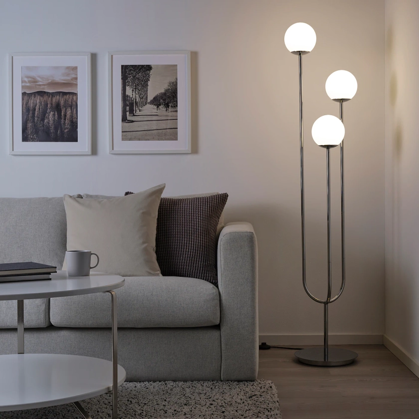 SIMRISHAMN Floor lamp - chrome plated/opal white glass