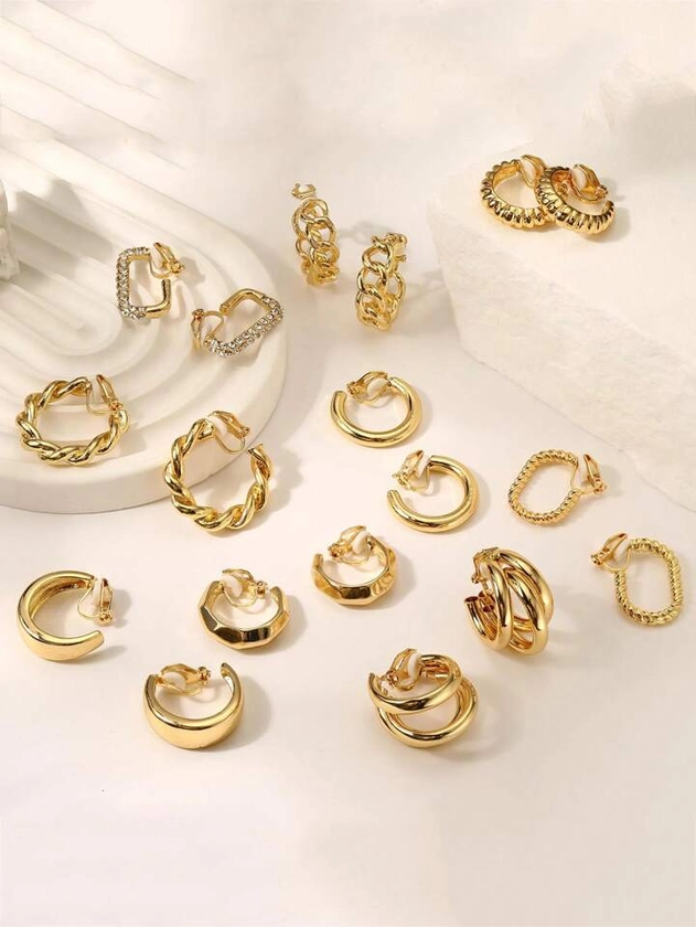 Xiacheng 4-9 Pairs Gold Clip On Earrings 14K Gold Plated Chunky Hoop Clip Earrings Trendy Clip On Hoop Earrings For Women Non-Pierced Fake Jewelry