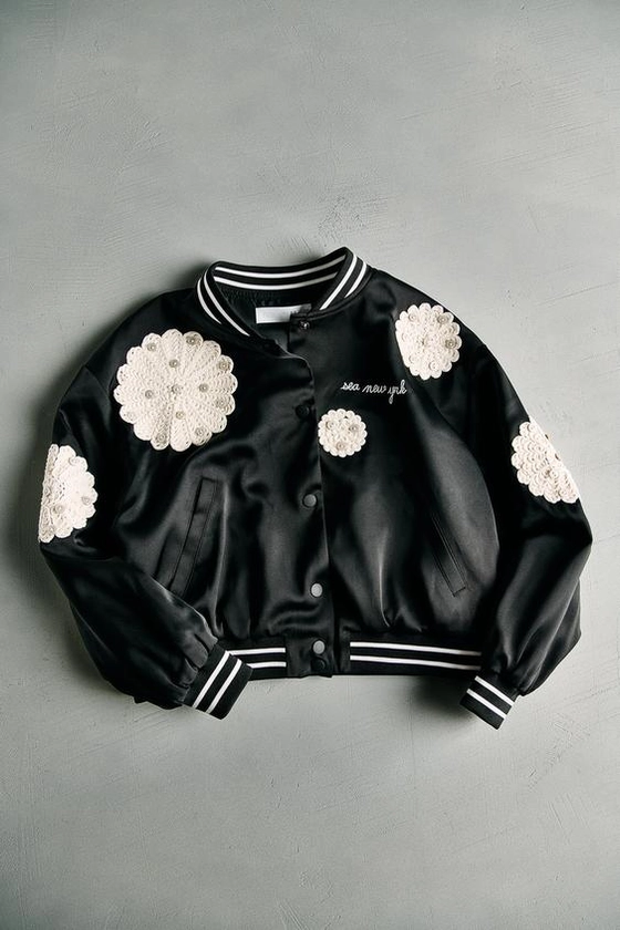 SEA NY FLORAL SATIN EFFECT BOMBER