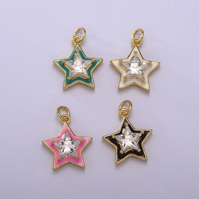 1pc Gold Star Enamel Solitaire CZ Charms, Cubic Celestial Charm With Color Enamel to Choose Charm Medallion for Necklace,m-678-m681 - Etsy