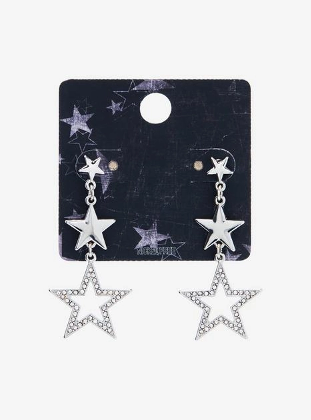 Silver Star Bejeweled Earrings | Hot Topic
