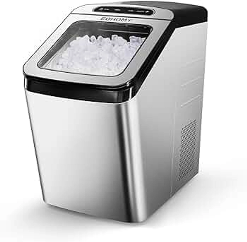 EUHOMY Nugget Ice Maker Countertop, Max 34lbs/Day, 2 Way Water Refill, Self-Cleaning Pebble Ice Maker Machine with 3Qt Reservoir, Ideal for Home, Office, Bar, and Party. (Silver)