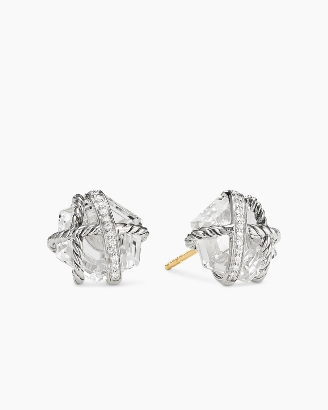 David Yurman | Cable Wrap Stud Earrings in Sterling Silver with Crystal and Diamonds, 11mm