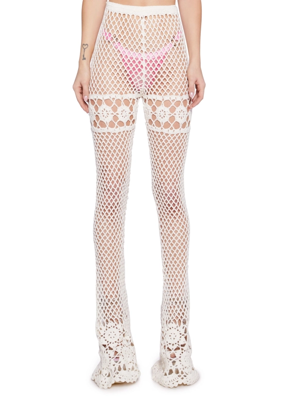 Sugar Thrillz Sheer Crochet Bell Bottoms- White