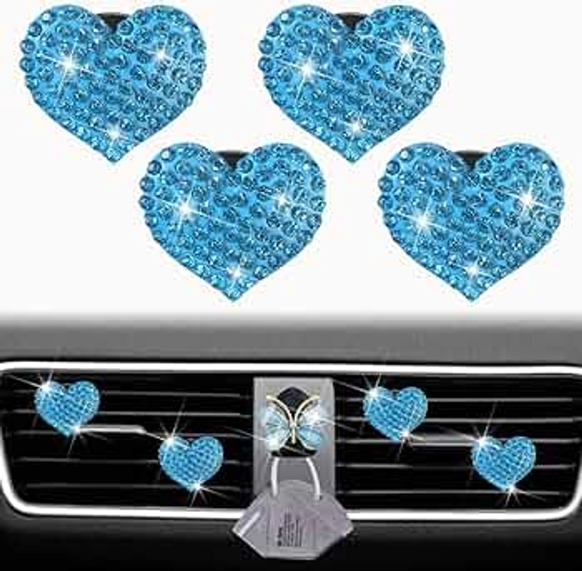 Blue Heart Air Vent Clips, 4 Pcs Bling Heart Car Air Fresheners Vents Clips Car Diffuser Diamond Car Interior Decor Charm Cute Car Accessories Car Decoration for Women + Cute Butterfly Mask Hook