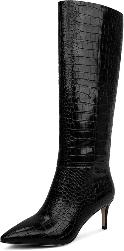 wetkiss Knee High Boots for Women, with Kitten Heel and Pointed Toe Design, Classic and Sexy