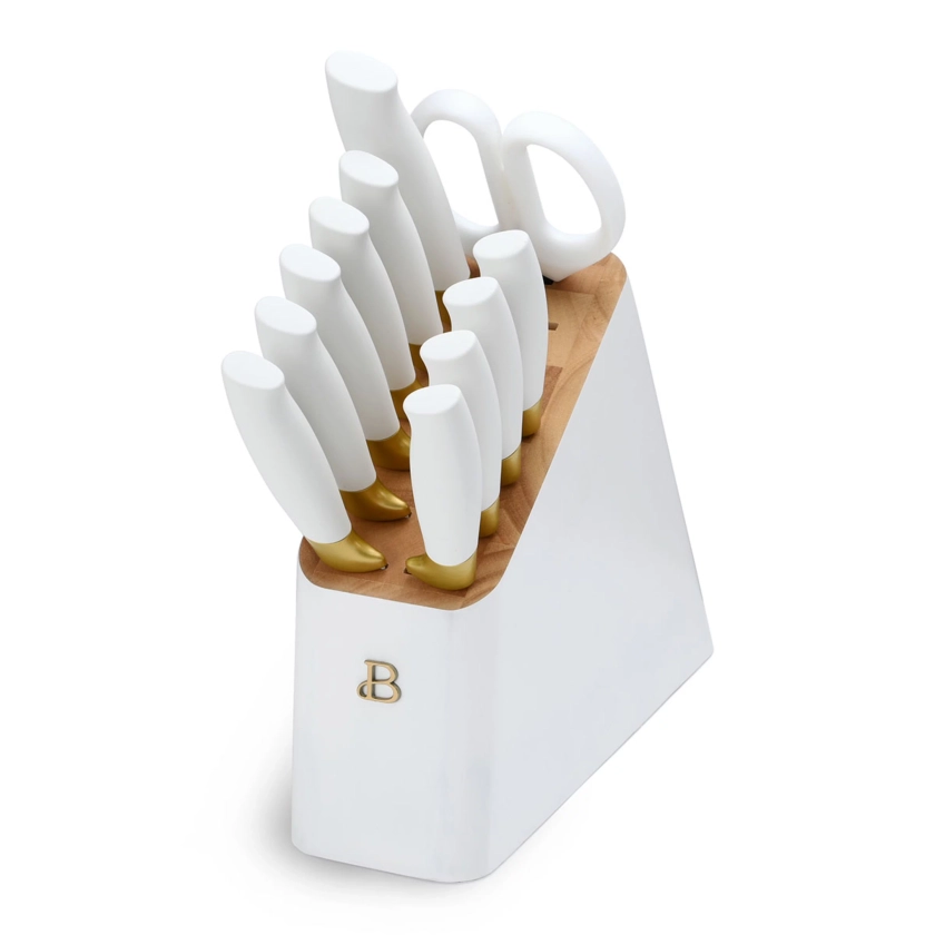 Beautiful 12 Piece Knife Block Set with Soft-Grip Ergonomic Handles White and Gold by Drew Barrymore - Walmart.com