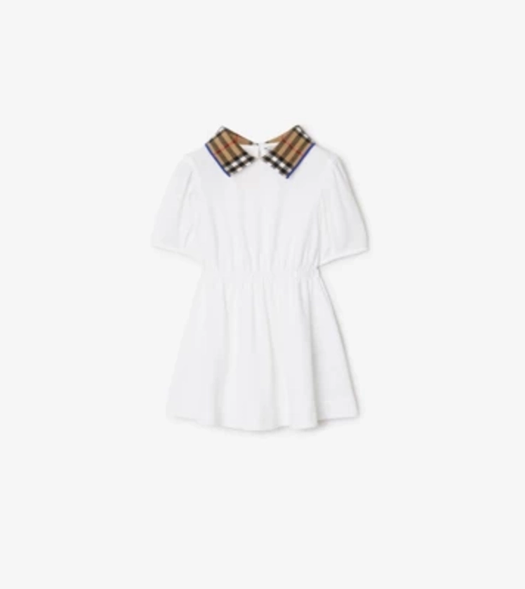 Robe polo à col Check en coton (Blanc) | Site officiel Burberry®