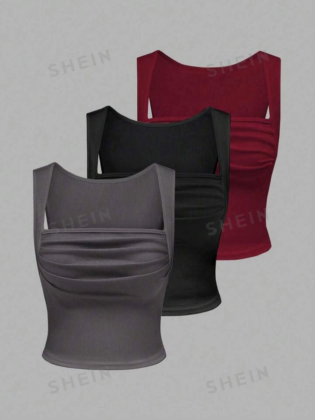 SHEIN MOD Solid Color Pleated Sleeveless Top | SHEIN USA