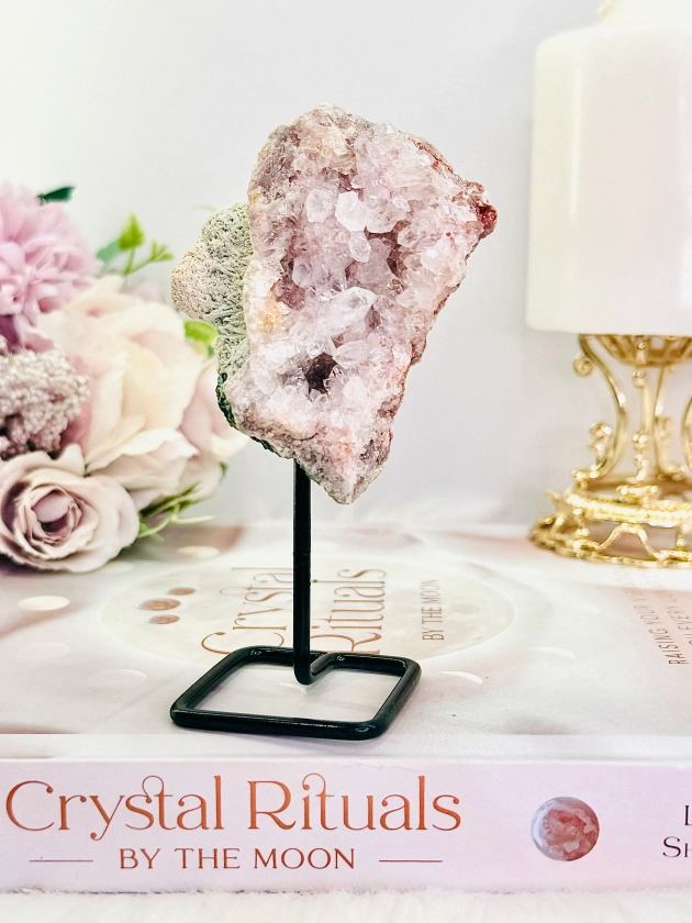 Sparkling 11cm Natural Pink Amethyst Geode On Stand