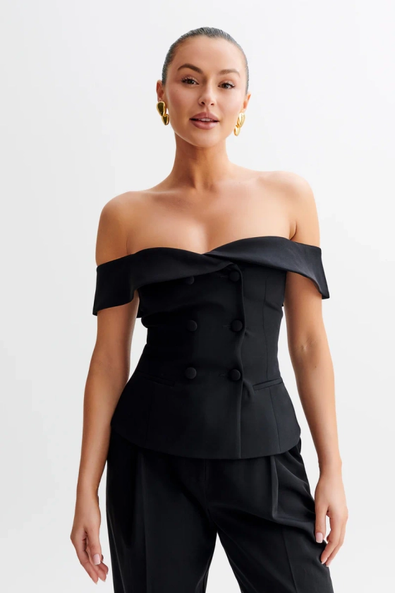 Krista Strapless Suiting Top - Black
