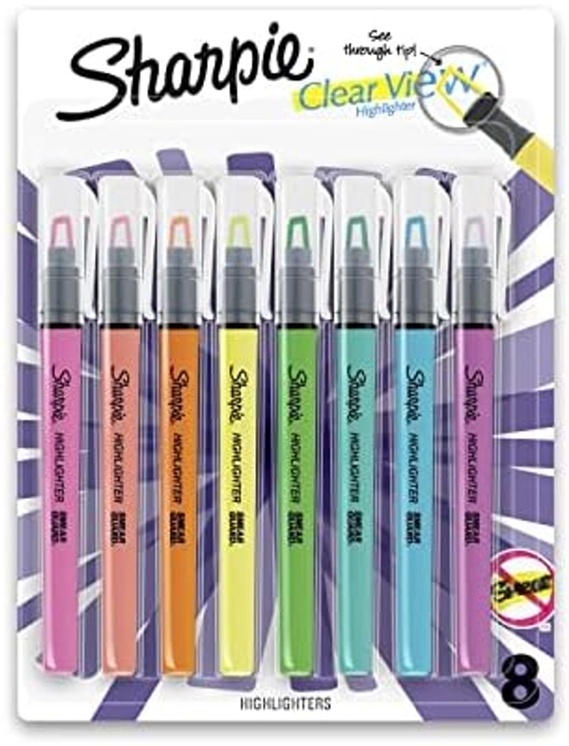 Amazon.com : Sharpie Clear View Highlighter Sticks, Chisel Tip, Assorted Fluorescent, 8 Count : Office Products