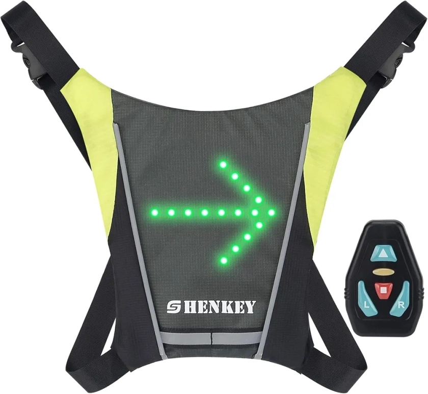 shenkey Gilet de Cyclisme à LED, Gilet réfléchissant à LED avec indicateur de Direction - Télécommande, Feux de Direction, Rechargeable par USB, Installation Facile pour témoin de sécurité à vélo