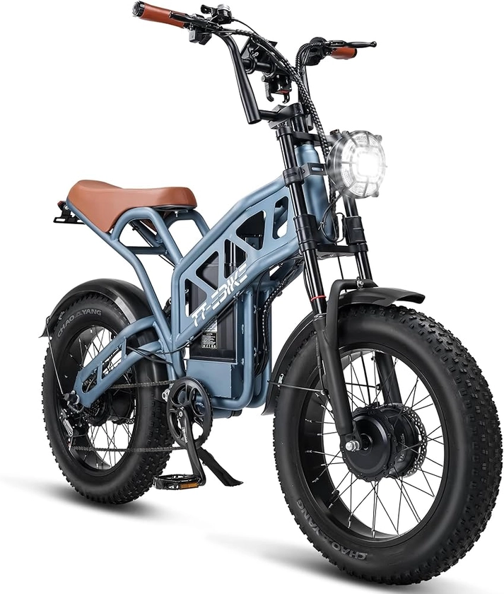 2000W Electric Bike Adults Dual Motor with 48v 24.5AH Removable Battery, 20Inch Fat Tire Mountain EBike, 35MPH Full Suspension AWD E Bike for Commuter Beach, Shim 7-Speed Gear