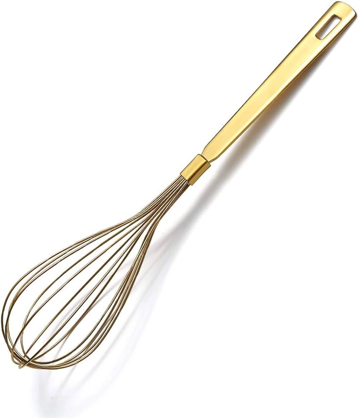 Berglander Gold Whisk, Whisk For Cooking With Titanium Gold Plating, Stainless Steel Balloon Whisk, Sturdy Kitchen Wire Whisk Set for Cooking, Baking, Blending, Beating, Dishwasher Safe, Easy to Clean