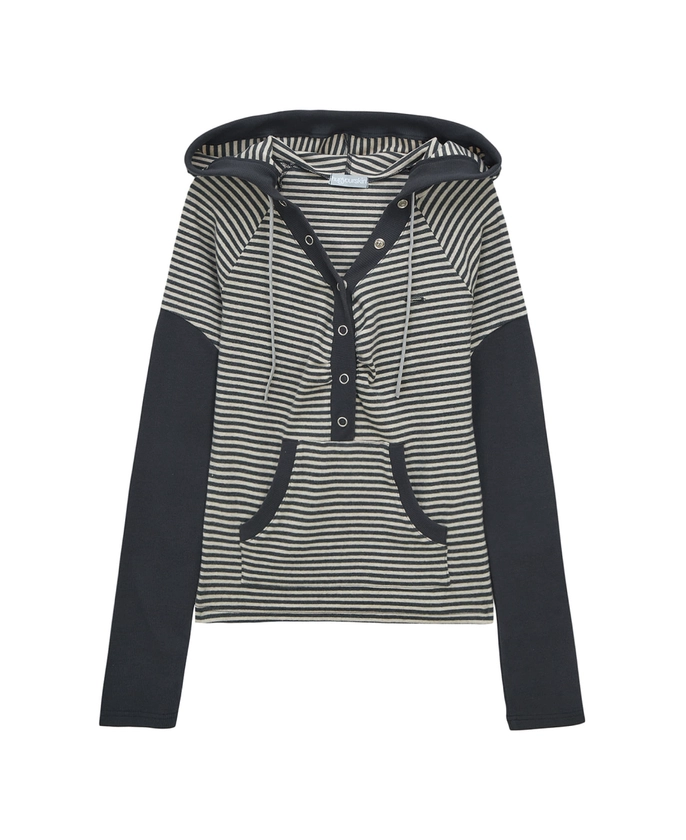 Stripe snap button hoodie (charcoal) - hug your skin