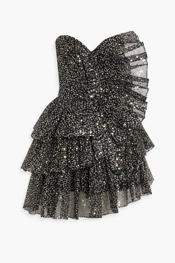 RASARIO Strapless ruffled sequined tulle mini dress | THE OUTNET