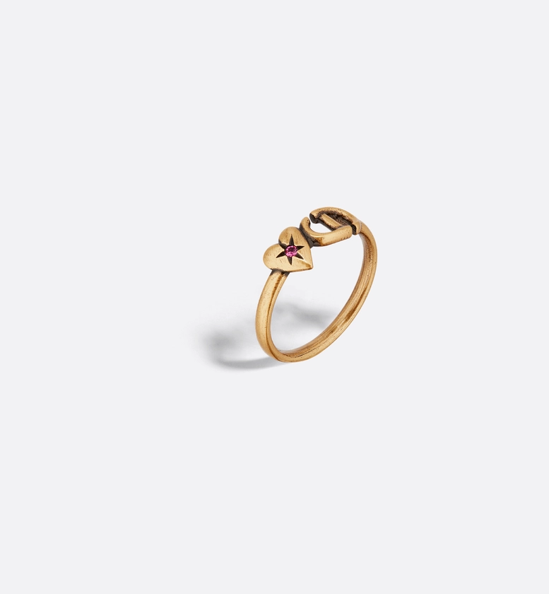 Dior Lucky Charms Ring Antique Gold-Finish Metal and Pink Crystal | DIOR