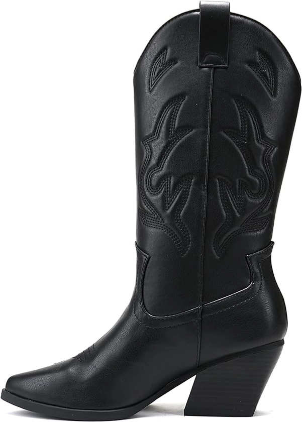 Soda Orville ~ Women Western Cowboy Stitched Pointe Toe Heel Ankle Mid Shaft Fashion Boots