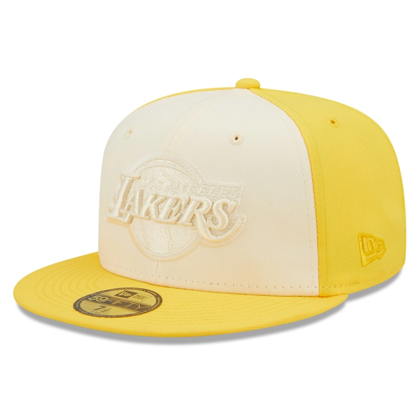 Men's New Era Cream/Gold Los Angeles Lakers Cork Two-Tone 59FIFTY - Fitted Hat