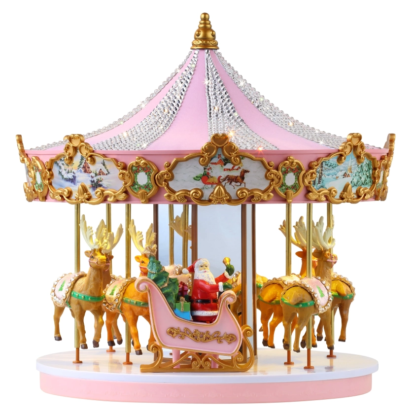 12 in. Animated & Musical Pink Crystal Carousel