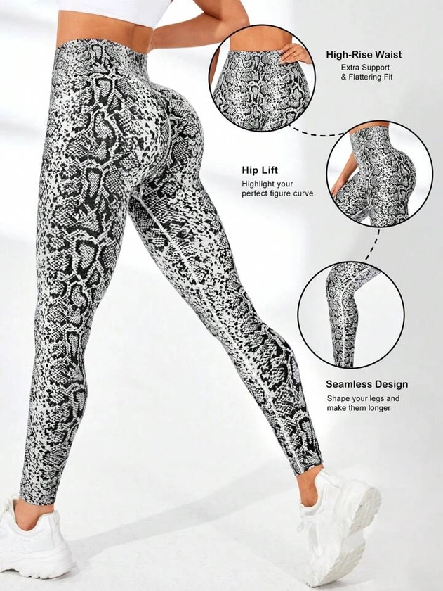 Women's Snakeskin Print High Elastic Seamless Athletic Leggings
