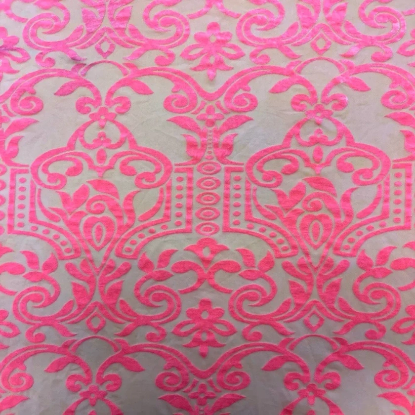Fashion Fabric LLC Neon Pink Almafi Geometric Burnout Stretch Velvet Apparel Dance wear Fabric - Sold by The Yard - 57"
