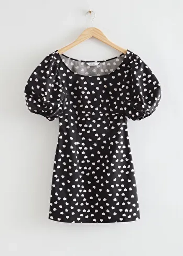 Fitted Puff Sleeve Mini Dress - Black Heart Print - & Other Stories WW