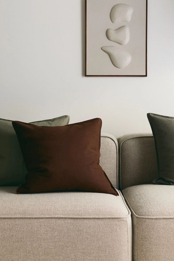 Housse de coussin en lin mélangé - Marron foncé - Home All | H&M FR