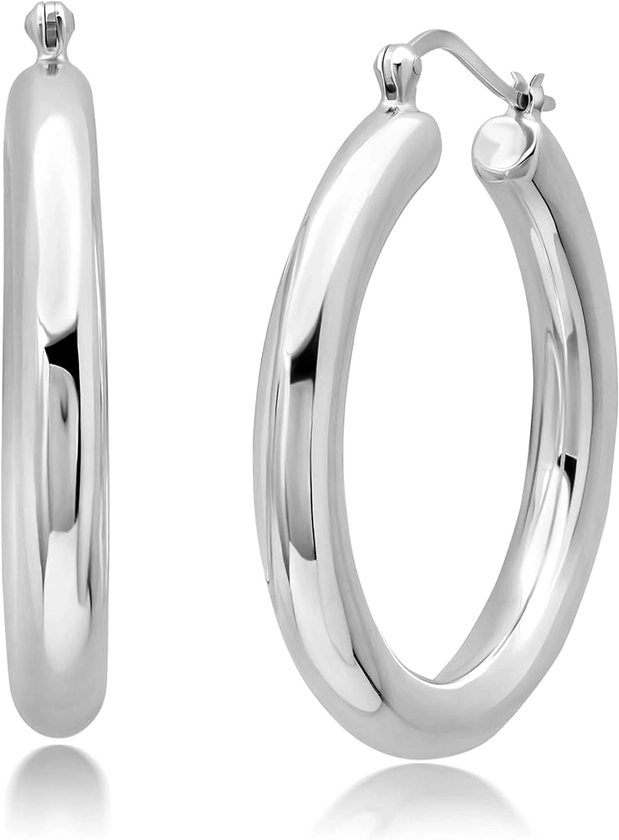 Sterling Silver Hoop Earrings for Women | Lightweight Silver Chunky Hoop Earrings | Hypoallergenic 925 Sterling Silver Earrings for Women | Round Thick Hoop Earrings in 1, 1.5, 2 Inches by MAX + STONE