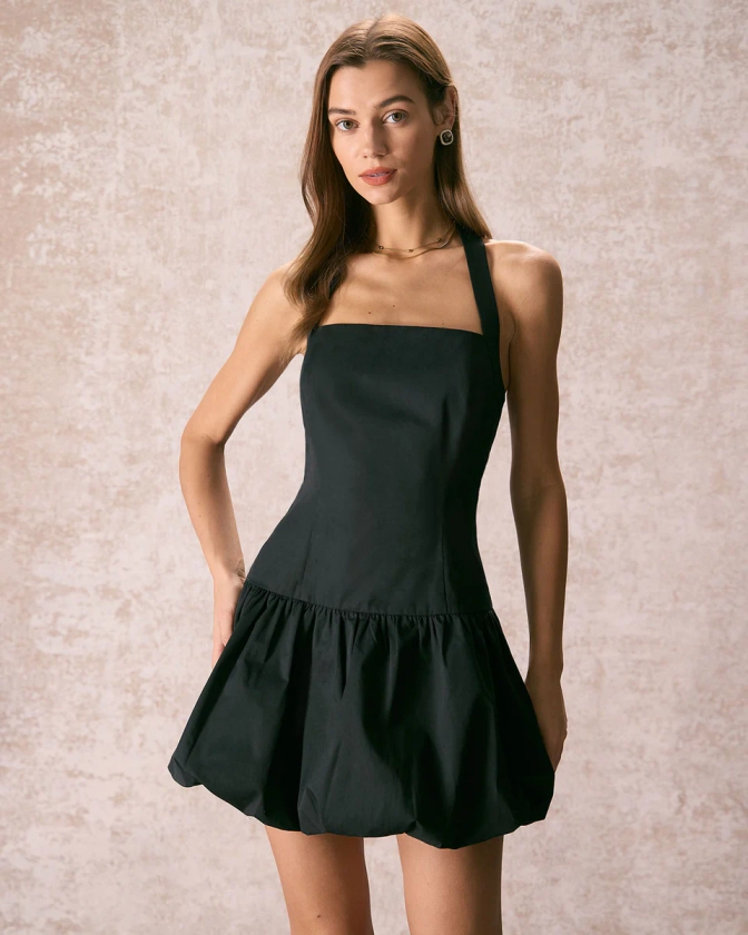 The Black Halter Pleated Sleeveless Mini Dress & Reviews - Black - Dresses | RIHOAS