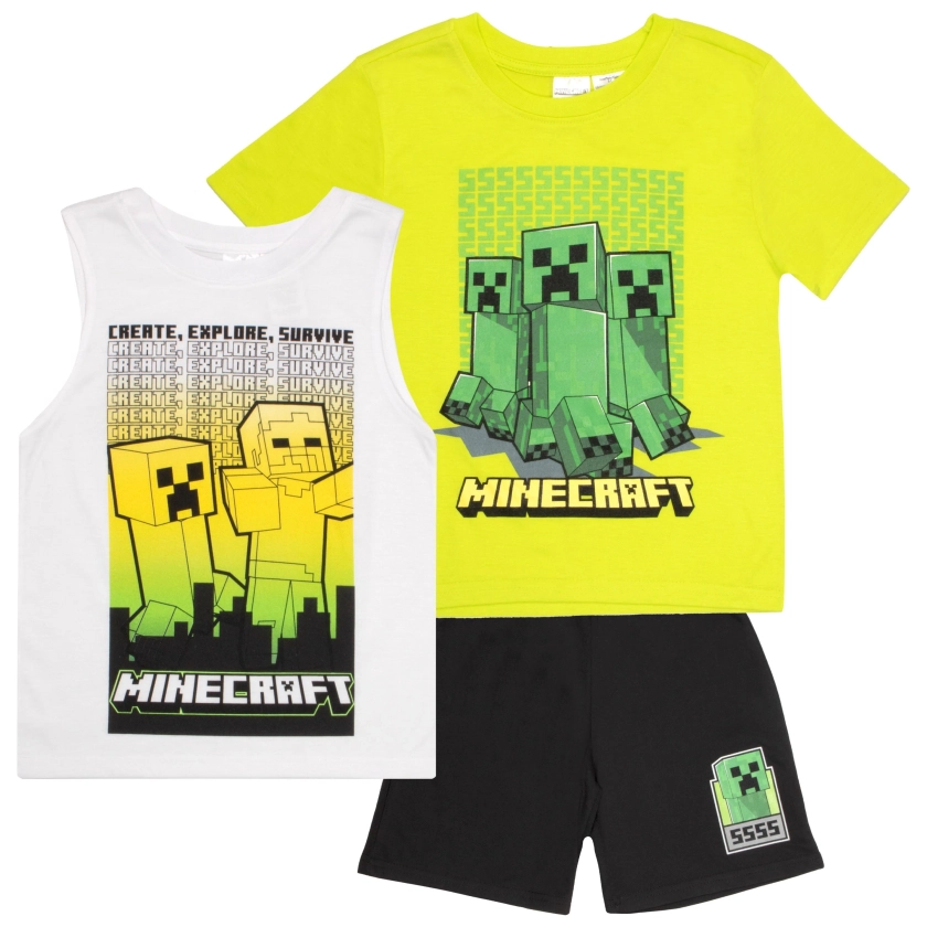 Minecraft Creeper Boys 3-Piece Set - Short Sleeve T-Shirt Tank Top & Shorts 3-Pack Bundle Set for Kids and Toddlers (Size 4-8) - Walmart.com