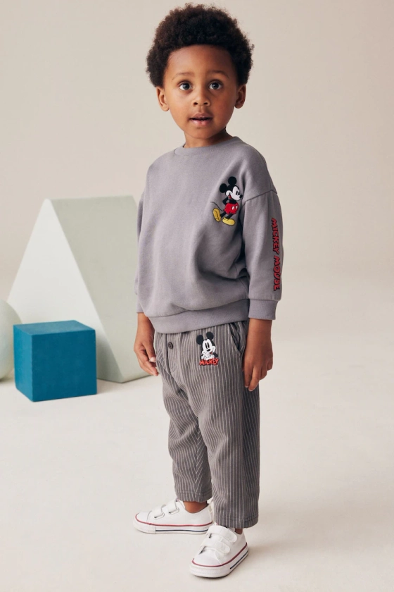 Buy Charcoal Grey Mickey Sweatshirt and Stripe 100% Cotton Joggers Set (3mths-8yrs) from the Next UK online shop