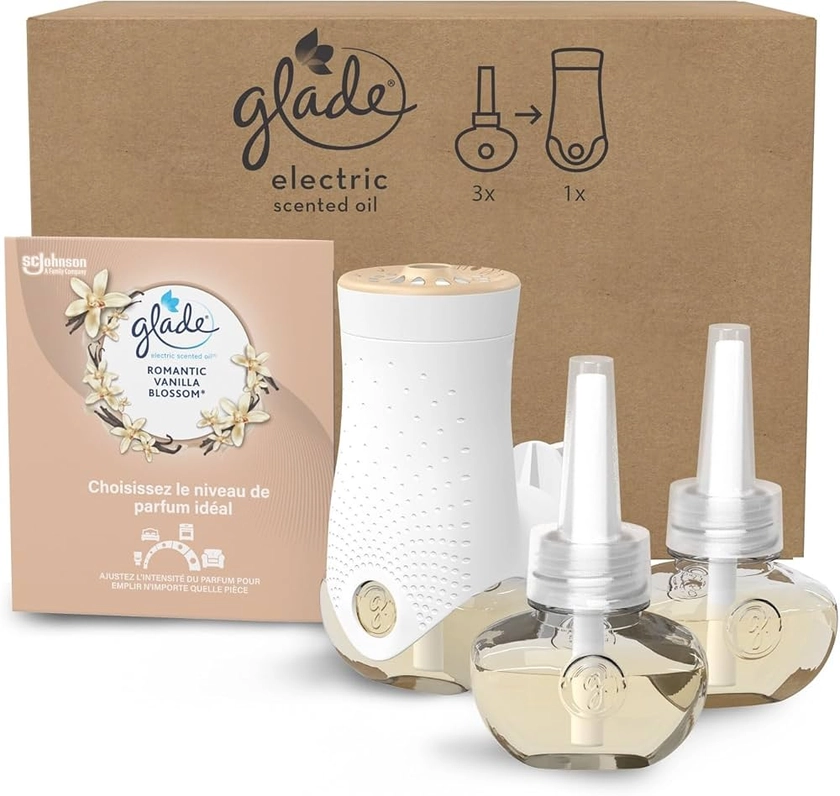 Glade Electric Scented Oil - Diffuseur Electrique - Diffuseur - 3 Recharges infusées aux huiles essentielles Romantic Vanilla