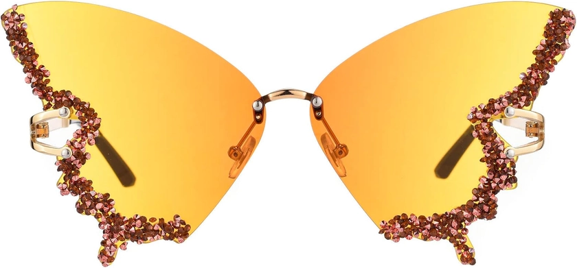 Luxury Diamond Butterfly Sunglasses Women Vintage Rimless Oversized Rhinestone bling Sun Glasses LadiesY2K Eyewear