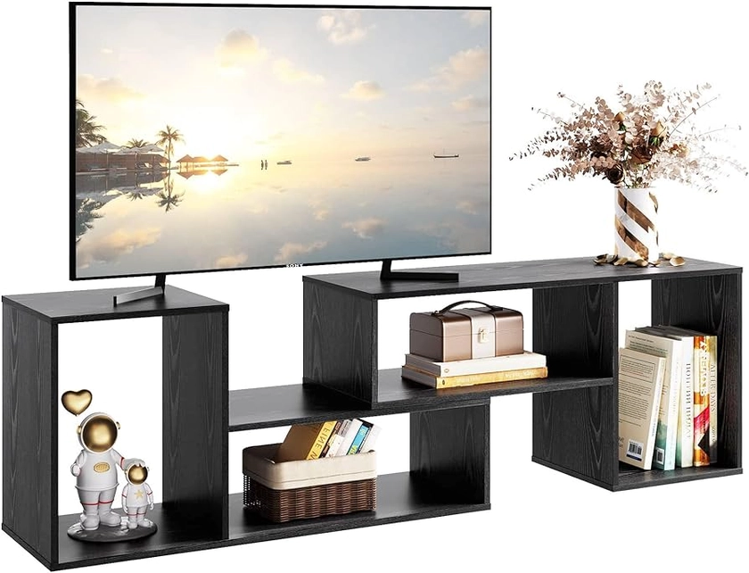 DEVAISE Flat Screen TV Stand for 43 45 55 inch TV, Modern Entertainment Center with Storage Shelves, Media Console Bookshelf for Living Room, Black…