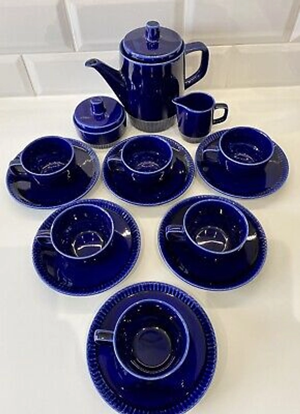 Vintage Blue Tea Set 6 x Cups, 6 x Saucers, Teapot, Milk Jug & Sugar Bowl | eBay